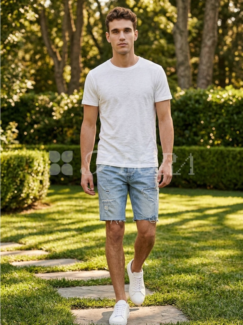 Express Men’s Slim Stretch Size 34 Light Blue Distressed Jean Shorts Frayed Hems